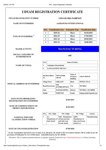 Udyam Registratiion Certificate